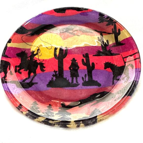 Western Cowboy Cowgirl Saguaro Cactus Sunset Decorative Appetizer 8" Plate - Picture 4 of 5